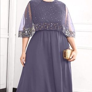 Shein Curve 4XL BLUE Hi-Lo Hem with a mesh overlay. Wedding guest, prom, formal